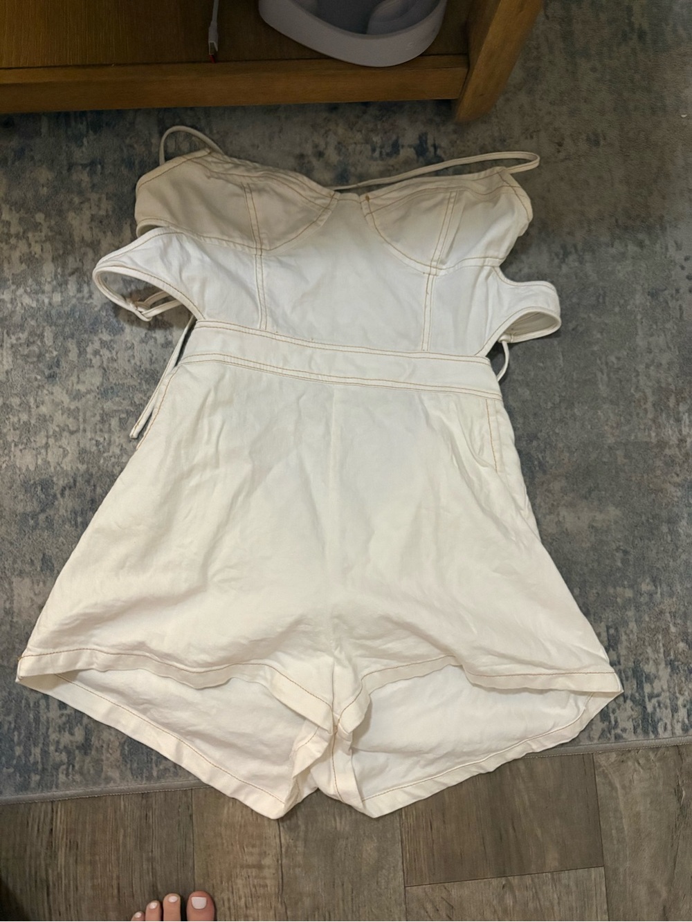 Denim Cream Romper with Bustier Detail